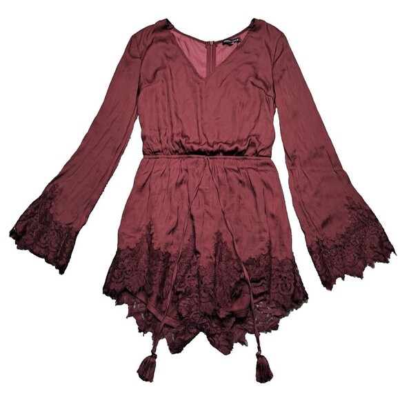 Kendall And Kylie Romper Womens Sz Small Long Sleeve Shorts Lace Hem Flowy - Picture 1 of 15